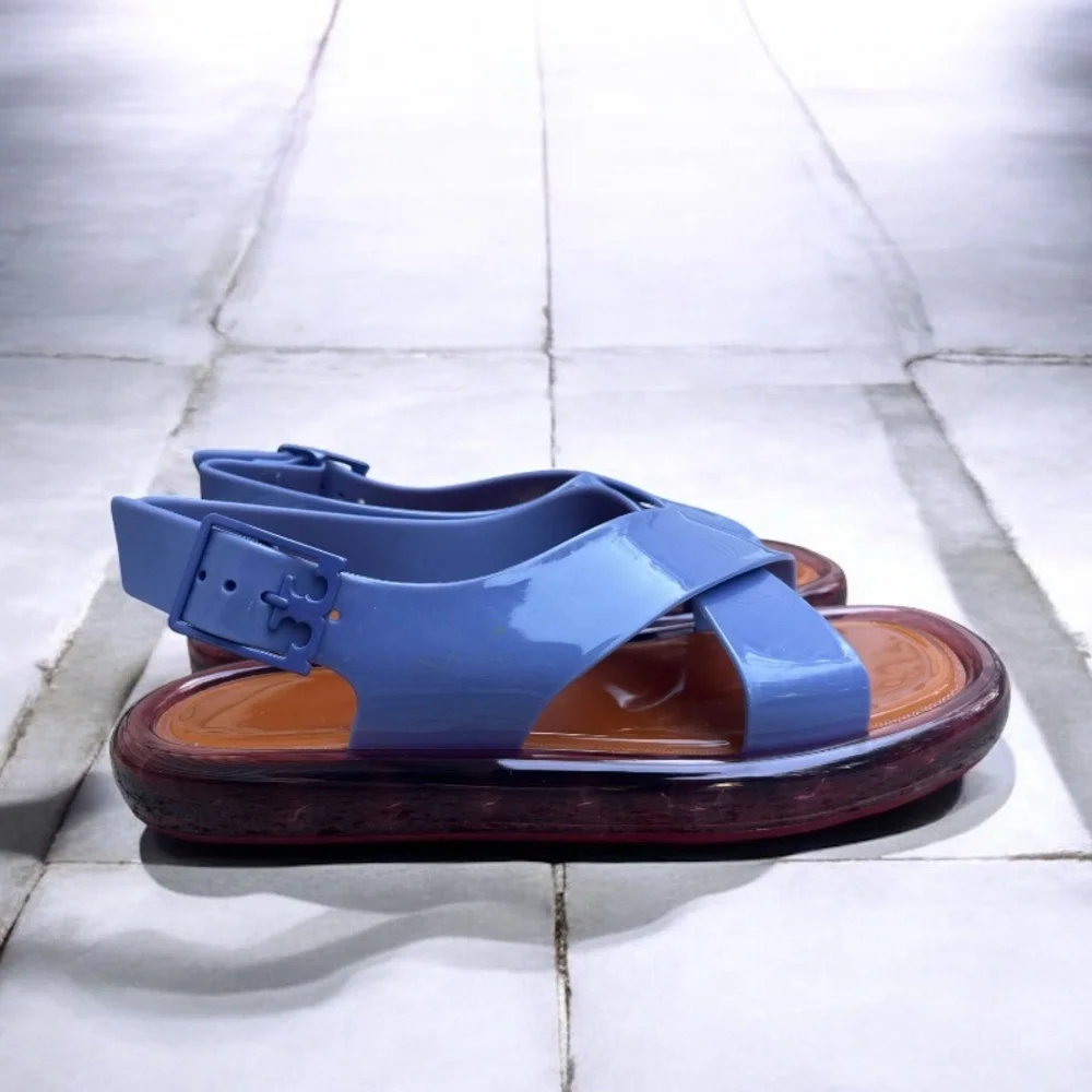 Tory Burch Crisscross Dark Lotus/Ruby Jelly Bubble Sandal Purple Size 9 - Picture 7 of 9